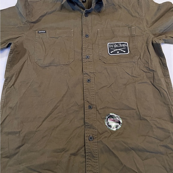 M NEW Howitzer Button Army Military Short Sleeve Shirt Mens Green USA Patriotic - Picture 4 of 9